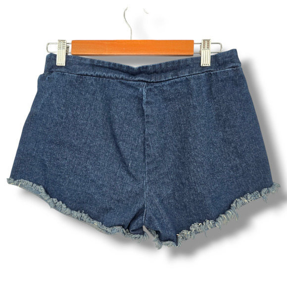 Ellison Women's Raw Frayed Hem Elastic Waist Mini Denim Shorts Size Medium - Picture 2 of 10